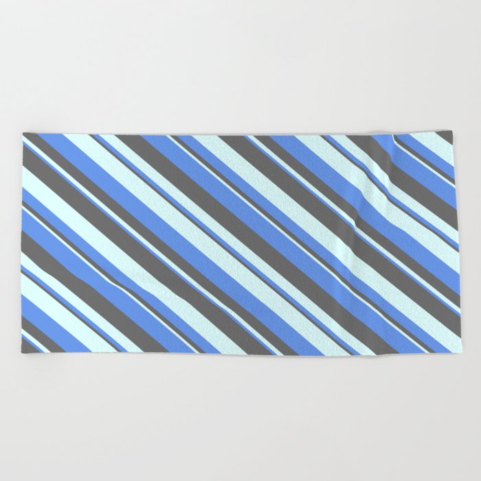 Cornflower Blue, Dim Gray, and Light Cyan Colored Striped Pattern Beach Towel