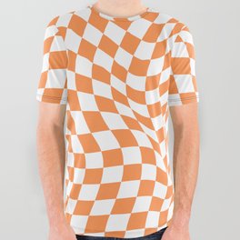 Orange And White Checkered, Orange Chess Board, Distorted Chess All Over Graphic Tee