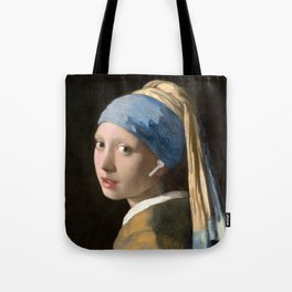Girl with earbud Tote Bag
