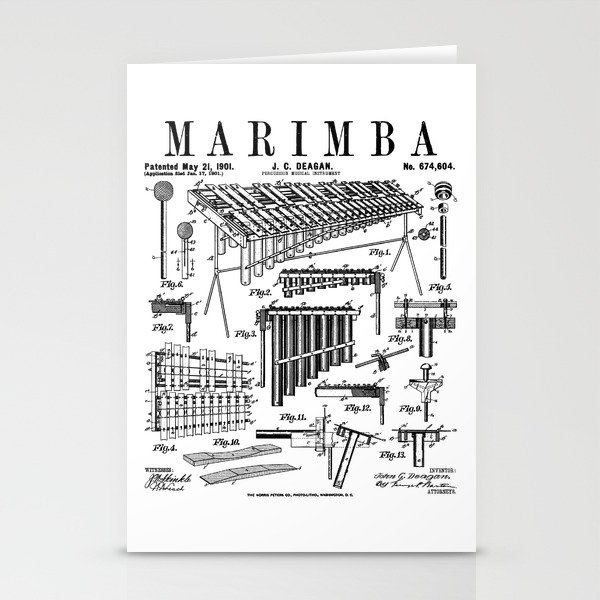 Marimba Player Percussion Musical Instrument Vintage Patent Stationery Cards
