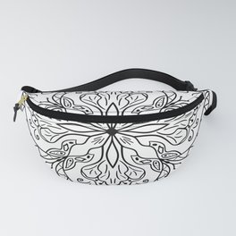 White and Black Elegant Flourish Tile Mandala Fanny Pack