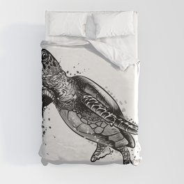 Sea turtle black and white drawing Duvet Cover