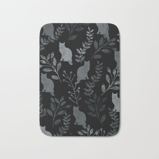 Watercolor Floral and Cat III Bath Mat