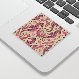 Watercolor Seahorse Pattern - Pink and Cream Sticker