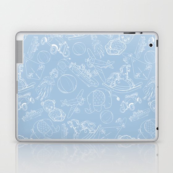 Pale Blue and White Toys Outline Pattern Laptop & iPad Skin