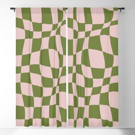 Warped Checkered Pattern (pink/olive green) Blackout Curtain