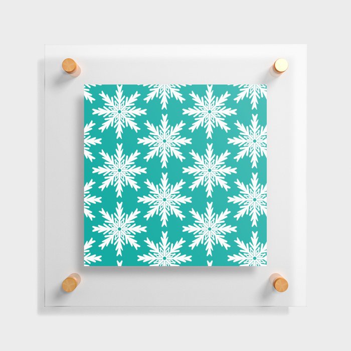 Christmas Snowflakes Persian Green Floating Acrylic Print