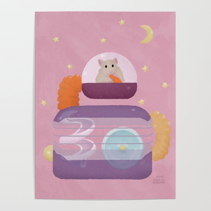 Cute Hamster in Space Cage Poster
