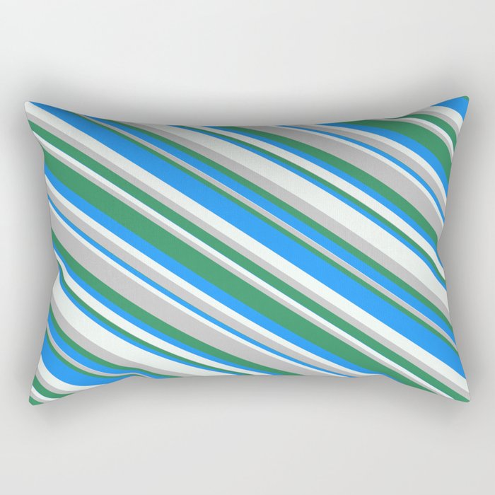 Blue, Mint Cream, Grey, and Sea Green Colored Pattern of Stripes Rectangular Pillow