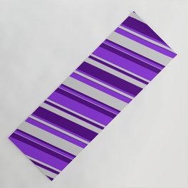 [ Thumbnail: Purple, Light Gray & Indigo Colored Stripes/Lines Pattern Yoga Mat ]