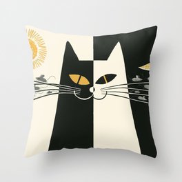 Vintage Black and White Cat Throw Pillow