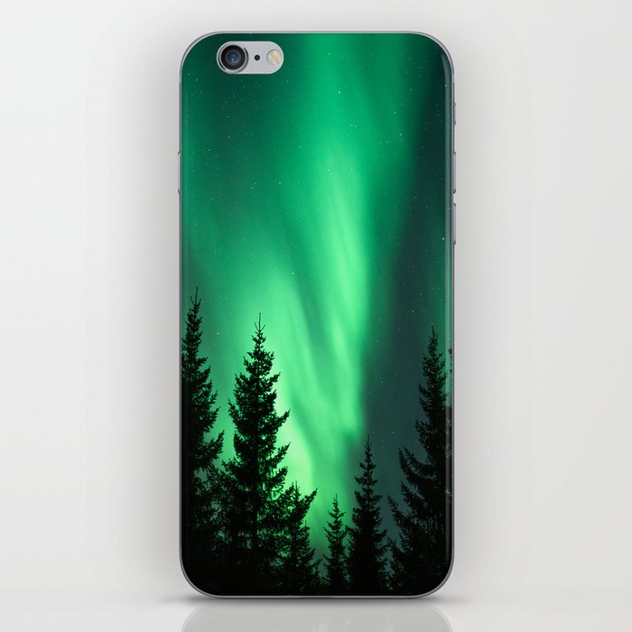Northern Lights in the Woods Photo | Aurora Borealis in Norway Nature Art Print | Colorful Night Travel Photography iPhone Skin