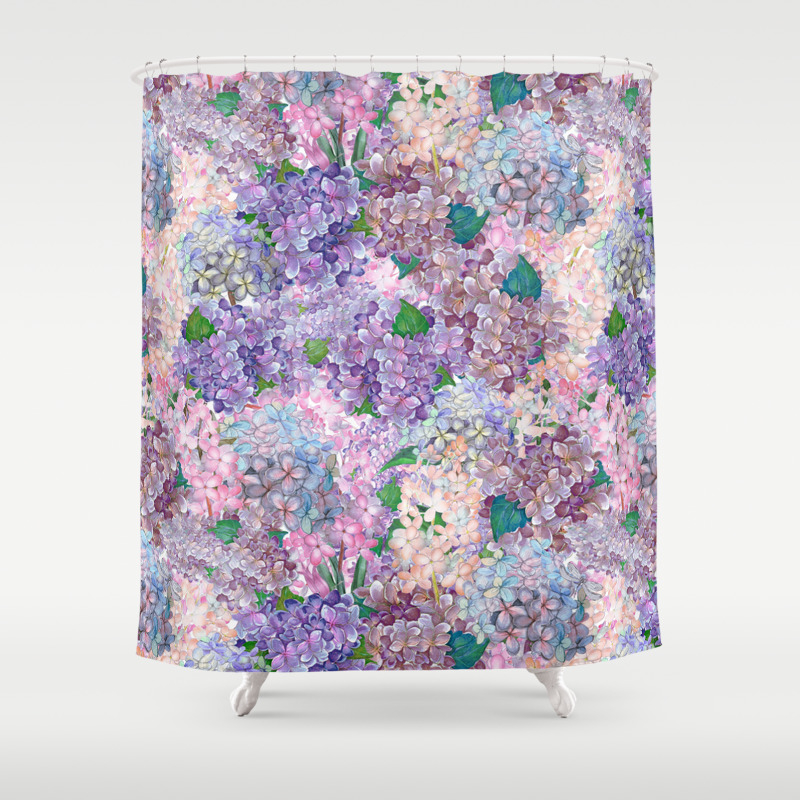 Purple And Blue Lilac Hydrangea Flower Design Shower Curtain