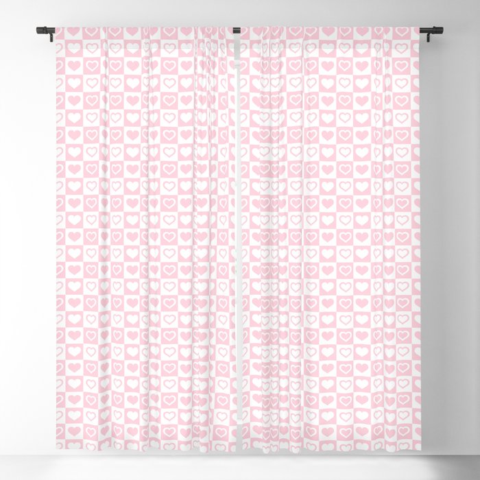 Light Soft Pastel Pink & White Love Hearts Blackout Curtain