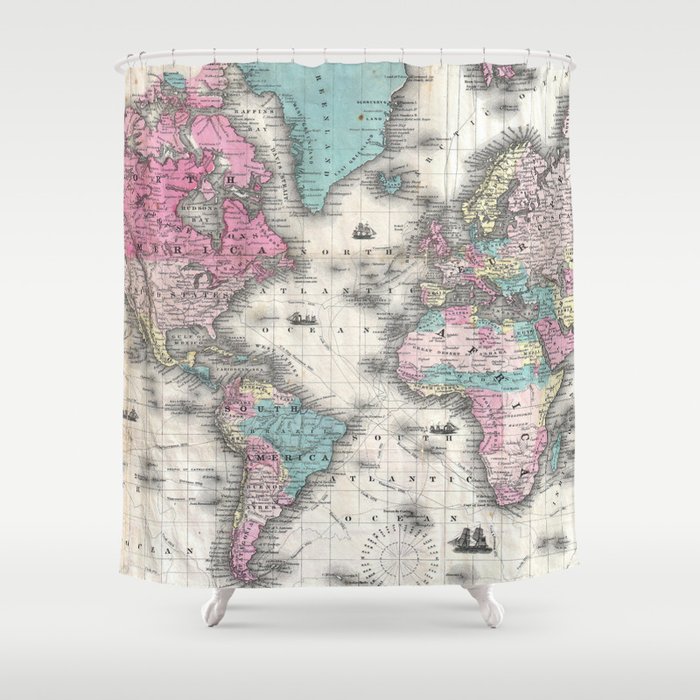 Vintage Map of The World (1852) Shower Curtain