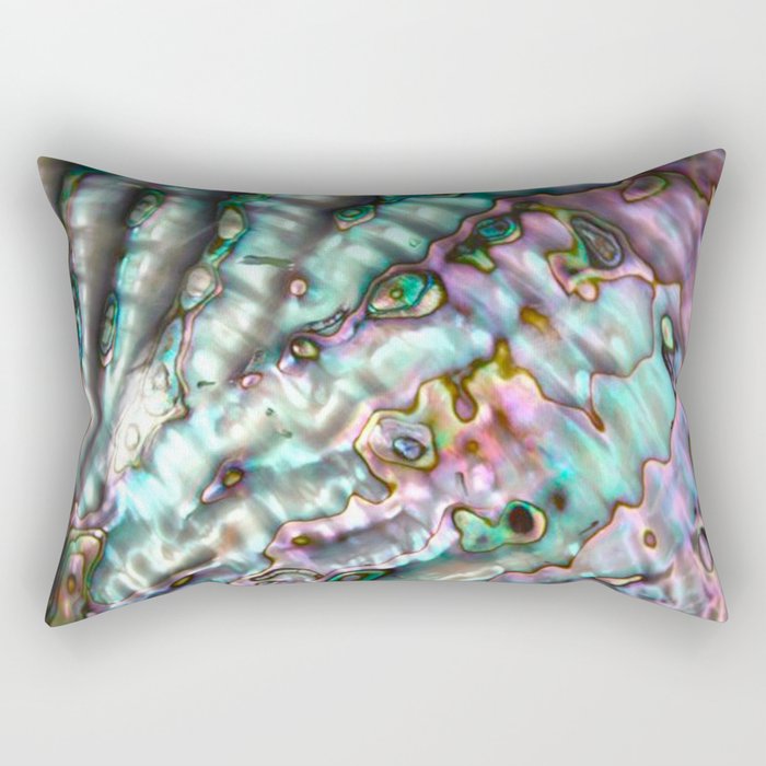 Glowing Cotton Candy Pink & Green Abalone Mother of Pearl Rectangular Pillow