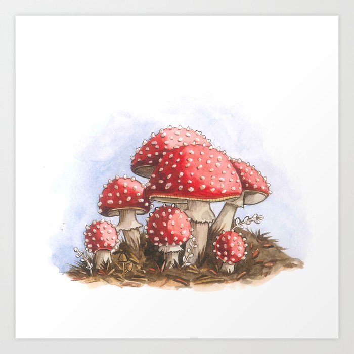 Amazing Painting Mushrooms Fairy Red Print Home Decor Wall Art choose your size 