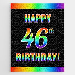 [ Thumbnail: Fun, Colorful, Rainbow Spectrum “HAPPY 46th BIRTHDAY!” Jigsaw Puzzle ]