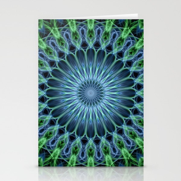 Glowing green and blue mandala Stationery Cards