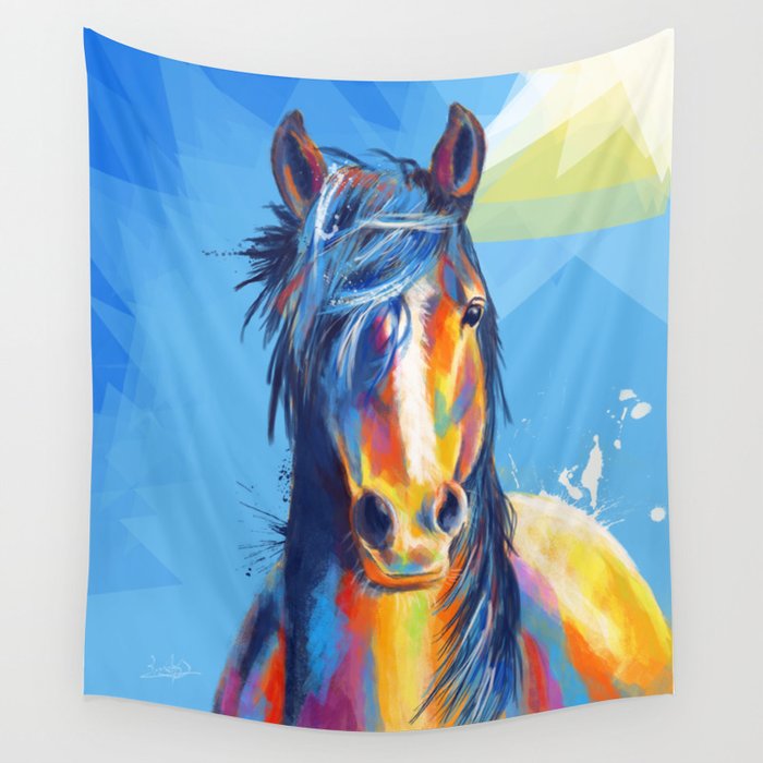 Horse Beauty colorful animal portrait Wall Tapestry by Flo Art Studio
