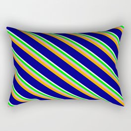 [ Thumbnail: Mint Cream, Lime, Plum, Orange, and Blue Colored Lined Pattern Rectangular Pillow ]