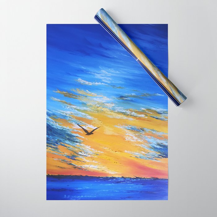 Ocean Sunset Original Oil Painting Landscape Blue Wall Art