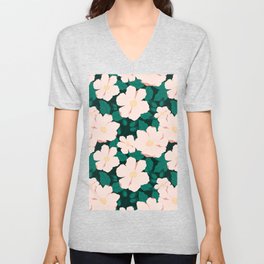 Cosmos Flowers Green and Peachy V Neck T Shirt