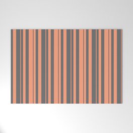 [ Thumbnail: Dim Grey & Light Salmon Colored Striped Pattern Welcome Mat ]