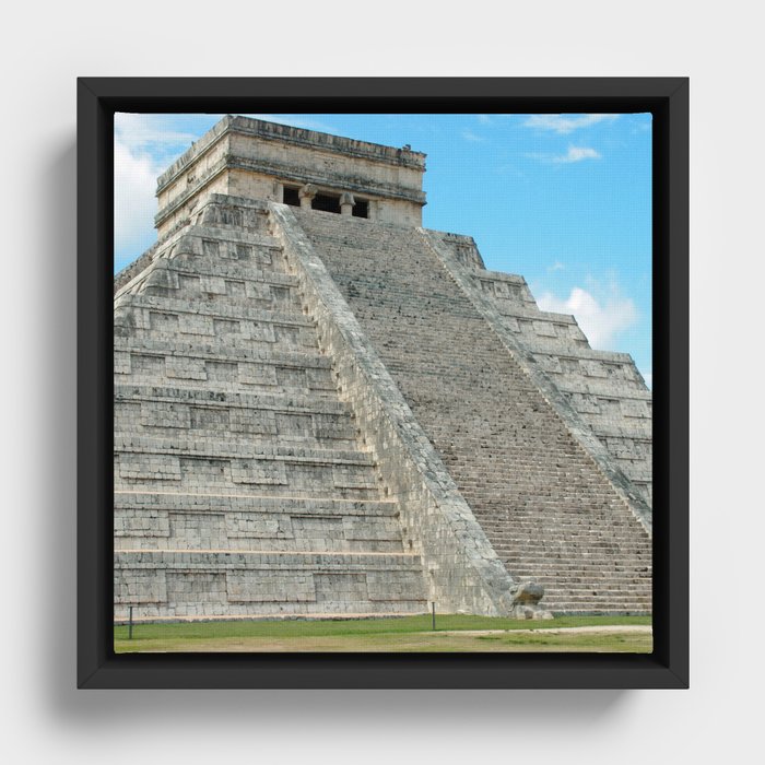 Mexico Photography - Ancient Pyramid Under The Blue Sky Framed Canvas