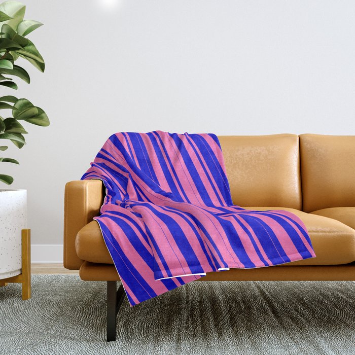 Hot Pink & Blue Colored Lines/Stripes Pattern Throw Blanket