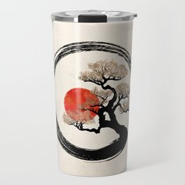 Enso Circle and Bonsai Tree on Canvas Travel Mug