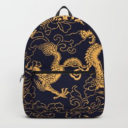Chinese traditional golden dragon and peony hand drawn illustration pattern Backpack