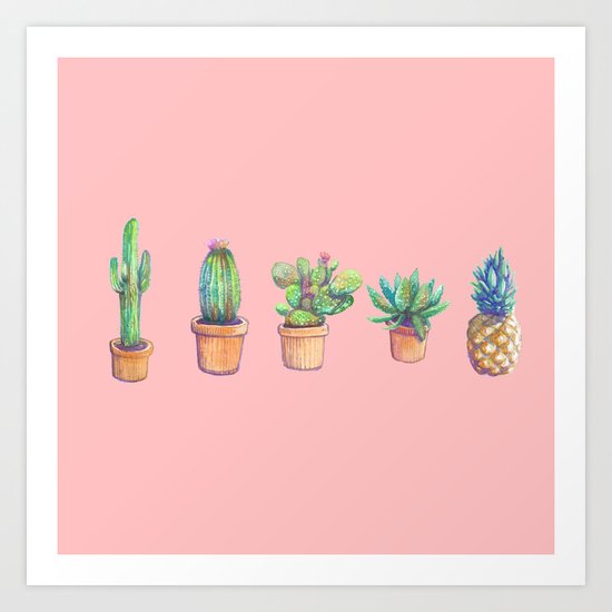 evolution cactus to pineapple pink version Art Print