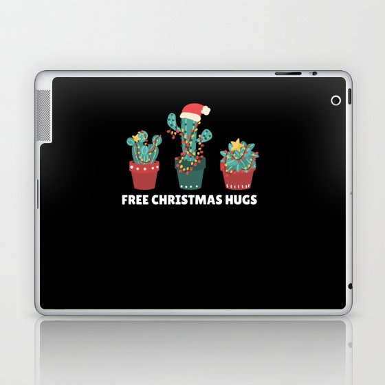 Free Christmas Hugs Funny Cactus Plants Laptop & iPad Skin