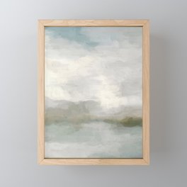 Break in the Weather II - Modern Abstract Painting, Light Teal, Sage Green Gray Cloudy Weather Ocean Framed Mini Art Print