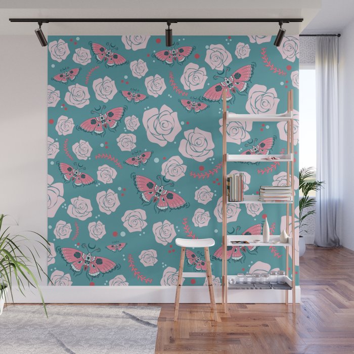 Rose Moth Cluster Blue Wall Mural