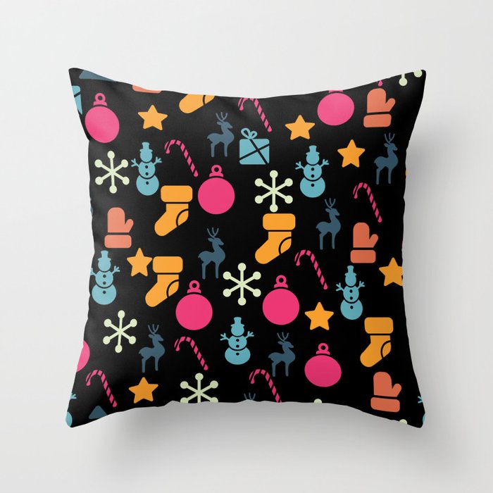 Vector Seamless Pattern with Retro Christmas Icons Throw Pillow