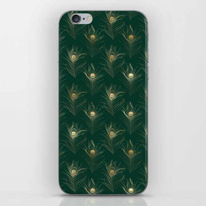 Gold Green Peacock Feathers Pattern iPhone Skin