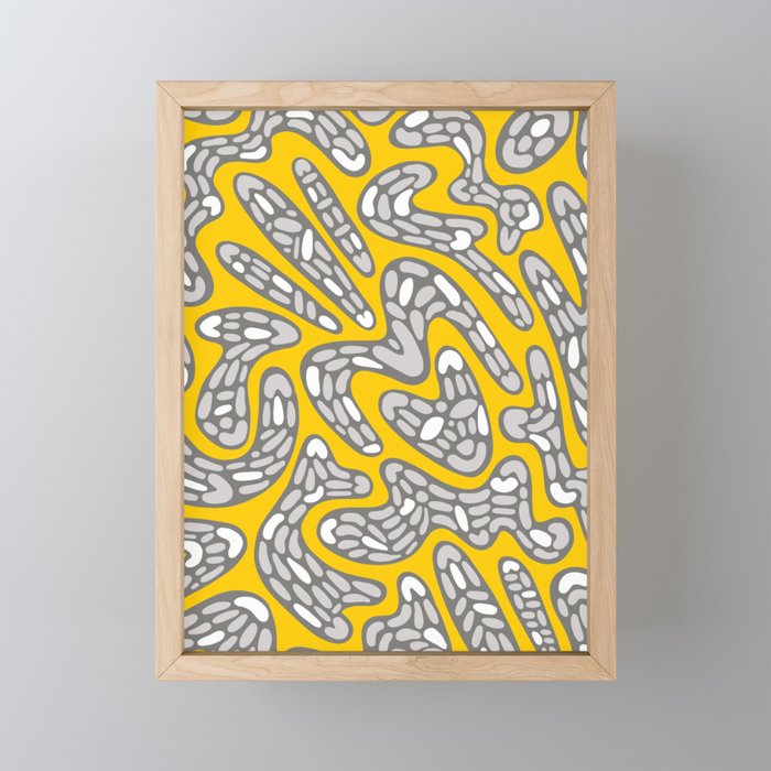 Organic Abstract Pattern in Golden Yellow, Gray, Light Gray and White Framed Mini Art Print