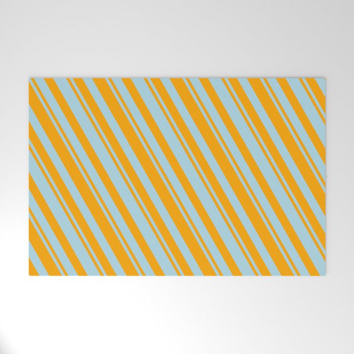 Orange & Light Blue Colored Lines Pattern Welcome Mat