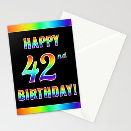 [ Thumbnail: Fun, Colorful, Rainbow Spectrum “HAPPY 42nd BIRTHDAY!” Stationery Cards ]