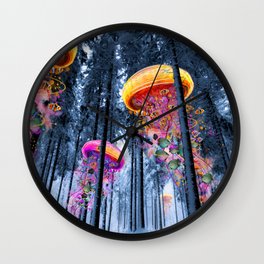 Winter Forest of Electric Jellyfish Worlds Wall Clock