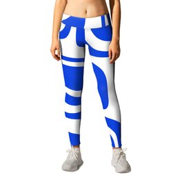 Palm Springs Mid-Century Modern Abstract Minimalist Pattern Royal Blue and White Leggings