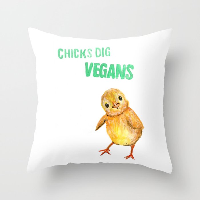Chicks Dig Vegans. (chick watercolor) - vegan prints/clothing/wall tapestry/coffee mug/home decor Throw Pillow