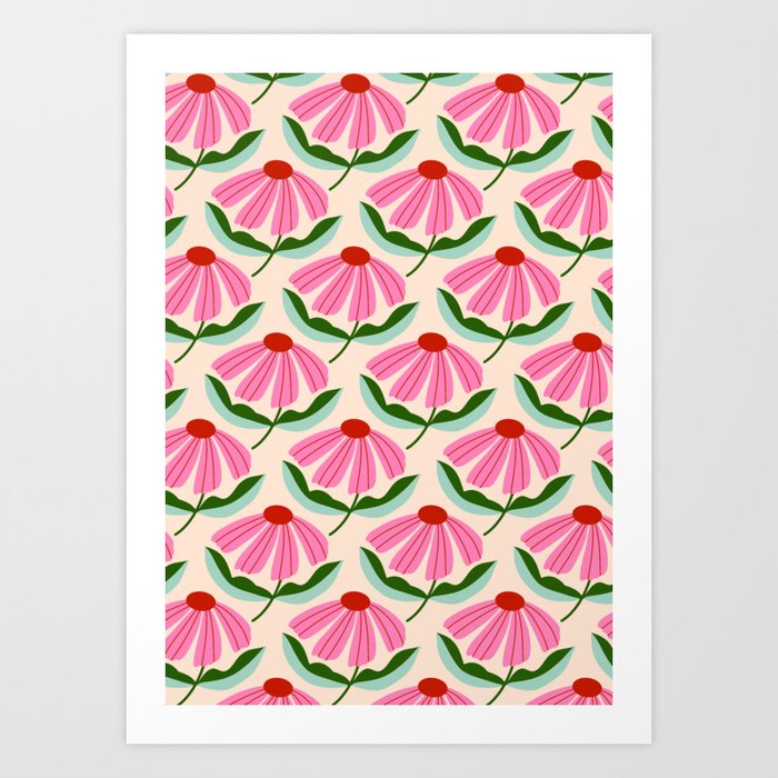Pink and Red Daisy Art Print