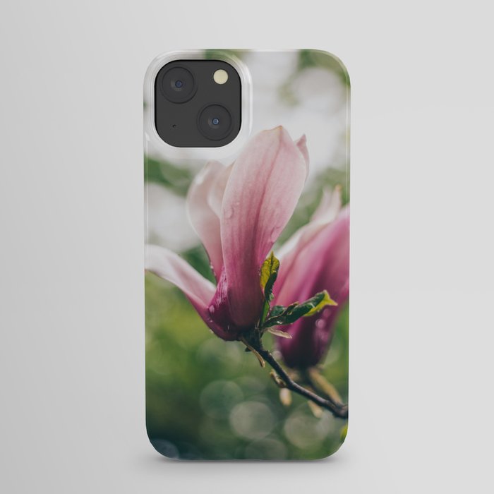 Pink Flowers on a rainy day iPhone Case