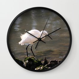 white heron bird by the river Wall Clock