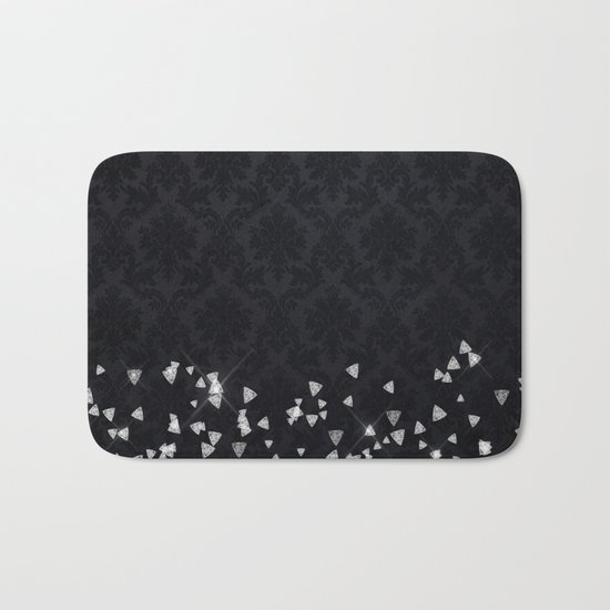 Glitter Diamonds on black damask - Luxury design Bath Mat