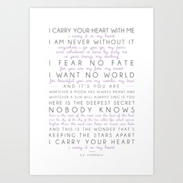 i carry your heart poem by e.e. cummings Art Print