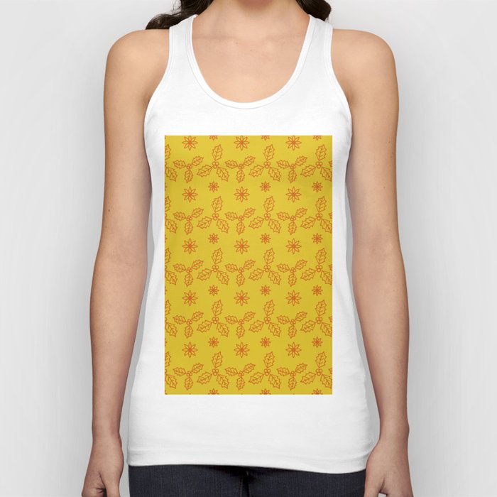 Christmas Pattern Yellow Drawing Floral Leaf Tank Top